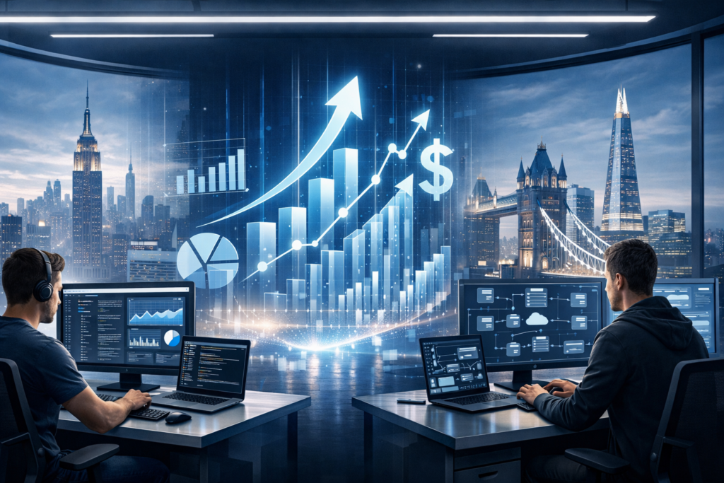 JavaScript Developers vs Full-Stack Developers comparison showing growth impact on modern SaaS and enterprise systems